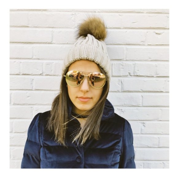 Raccoon Fur Sweater Pom Pom Hat NEW - Picture 1 of 10